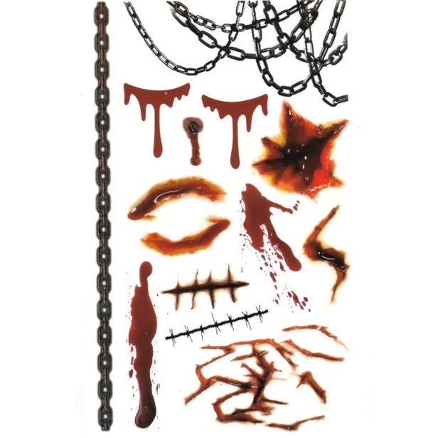 Duży tatuaż na halloween tymczasowy zmywalny blizny łańcuchy