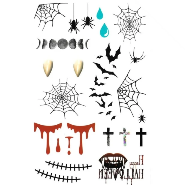 Duży tatuaż na halloween tymczasowy zmywalny nietoperze kły